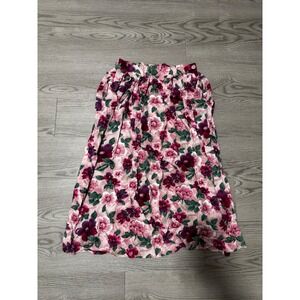 Vintage LJL Petites‎ Floral Midi Skirt Pink Burgundy Green Women's 6 Made in USA